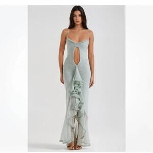 HOUSE OF CB 'Gabriella' Pistachio Ruffled Front Gown /Size L-US